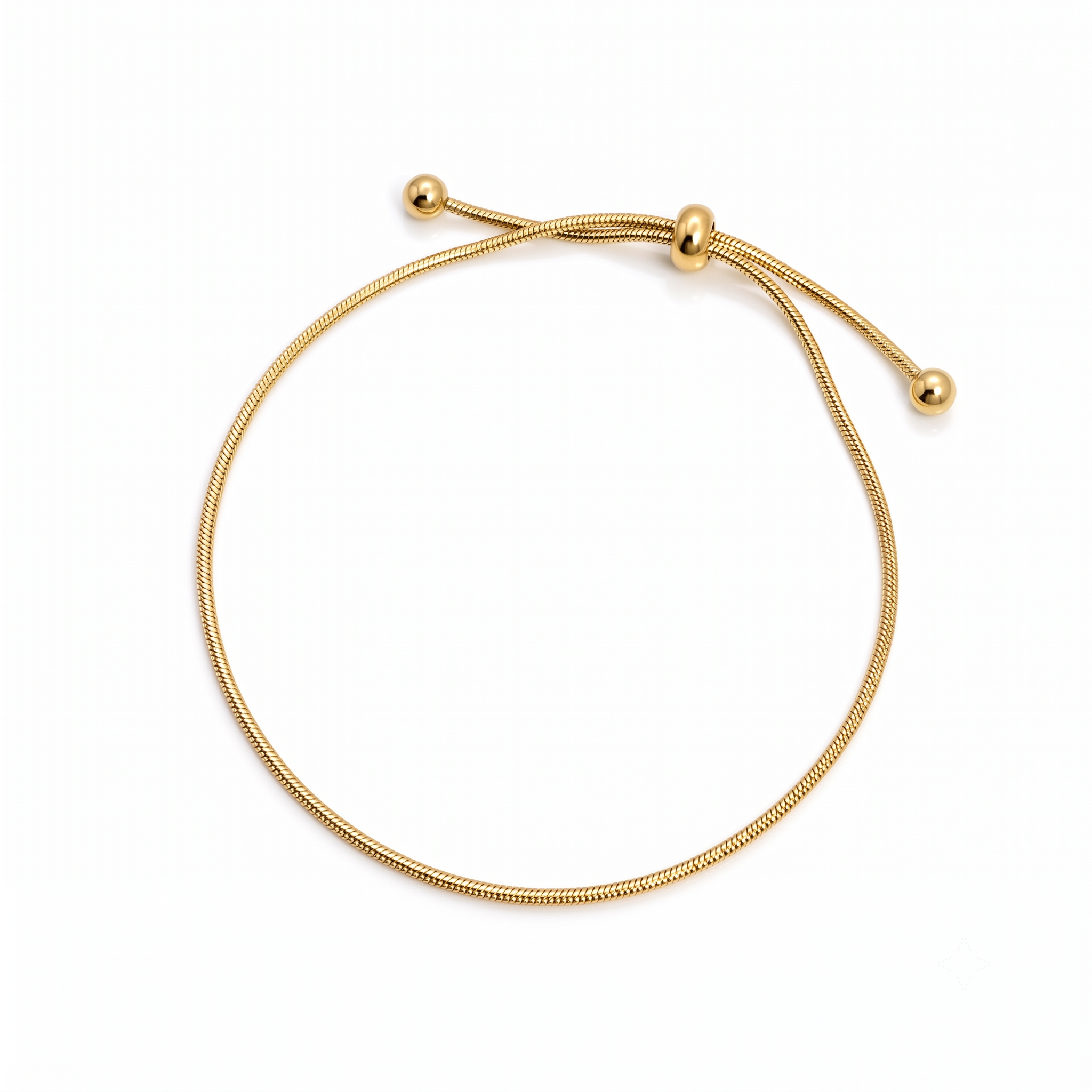 Goldfarbenes Damen-Armband aus Edelstahl im minimalistischen, glatten Schlangenketten-Design mit praktischem Zugverschluss, Hauptfoto
