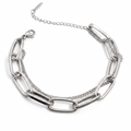 Silberfarbenes Damen-Armband aus Edelstahl im Lagen-Look aus einer Paperclip-Kette und feineren Gliederketten, Hauptfoto