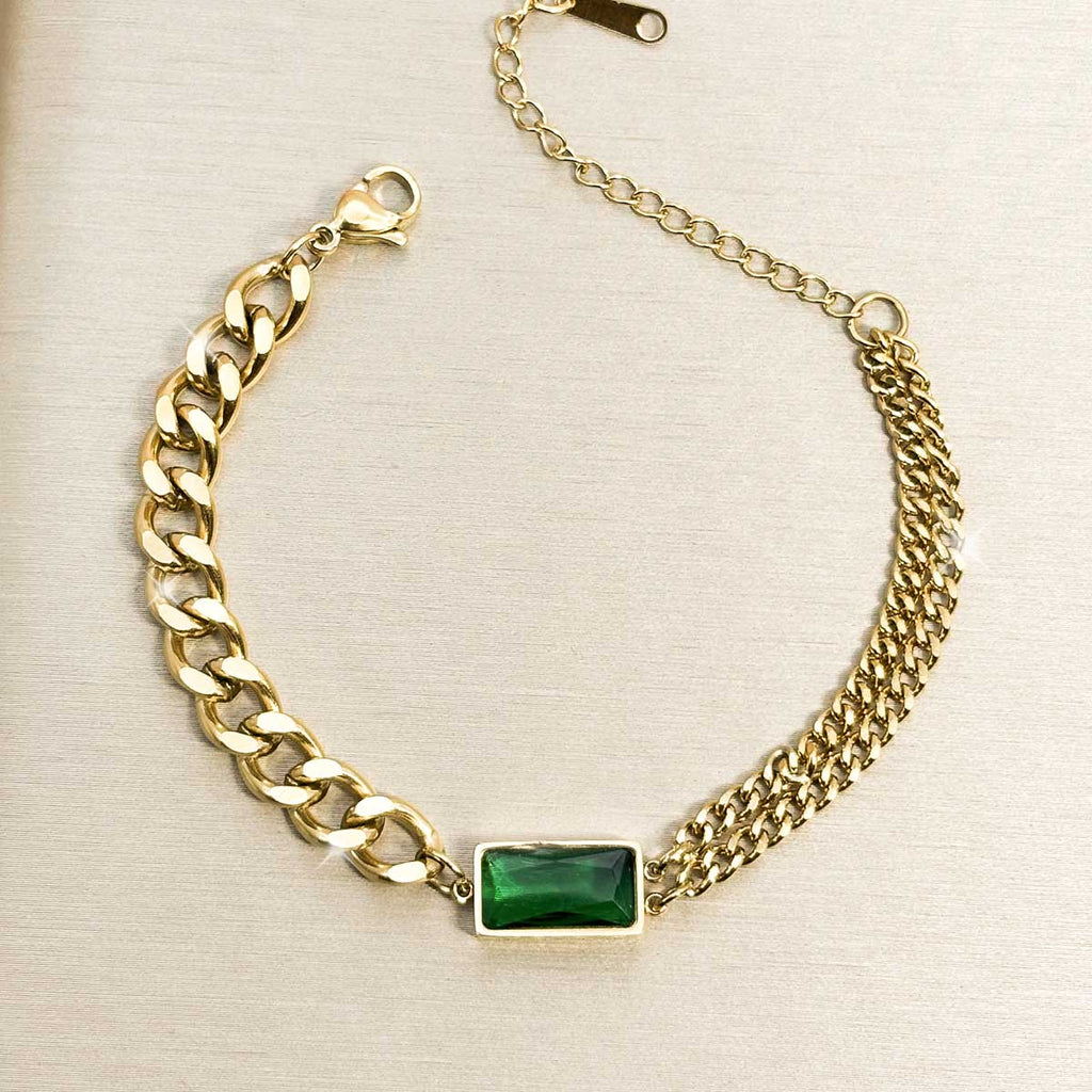 Goldfarbenes Smaragdoptik Zirkonia Armband