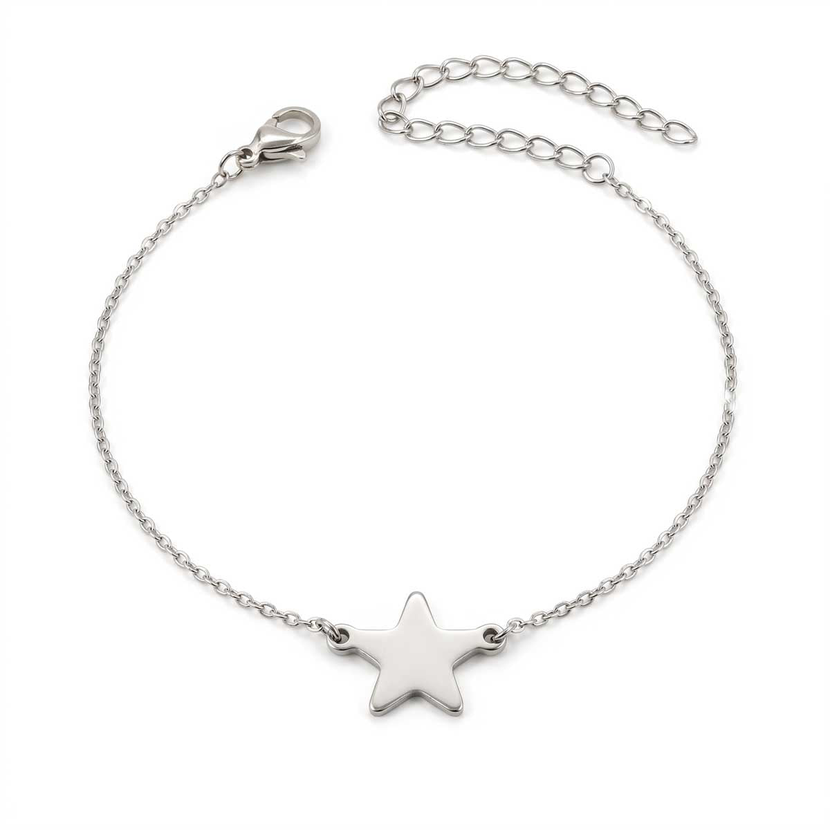 Silberfarbenes Damen-Armband aus Edelstahl mit einem flachen Stern-Element, Hauptfoto