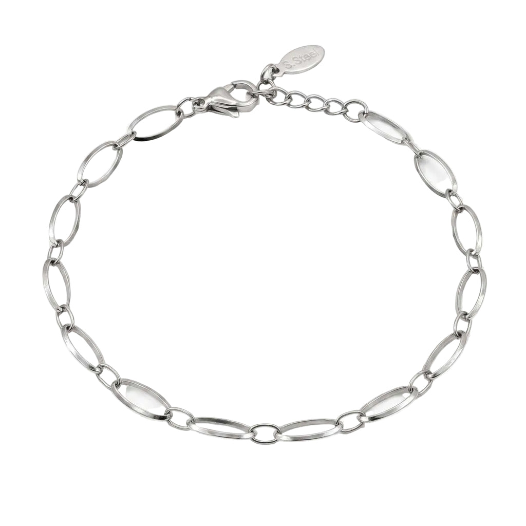 Silberfarbenes Edelstahl-Armband für Damen mit großen, länglichen Kettengliedern, Hauptfoto.