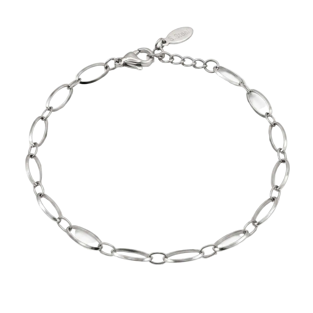 Silberfarbenes Edelstahl-Armband für Damen mit großen, länglichen Kettengliedern, Hauptfoto.