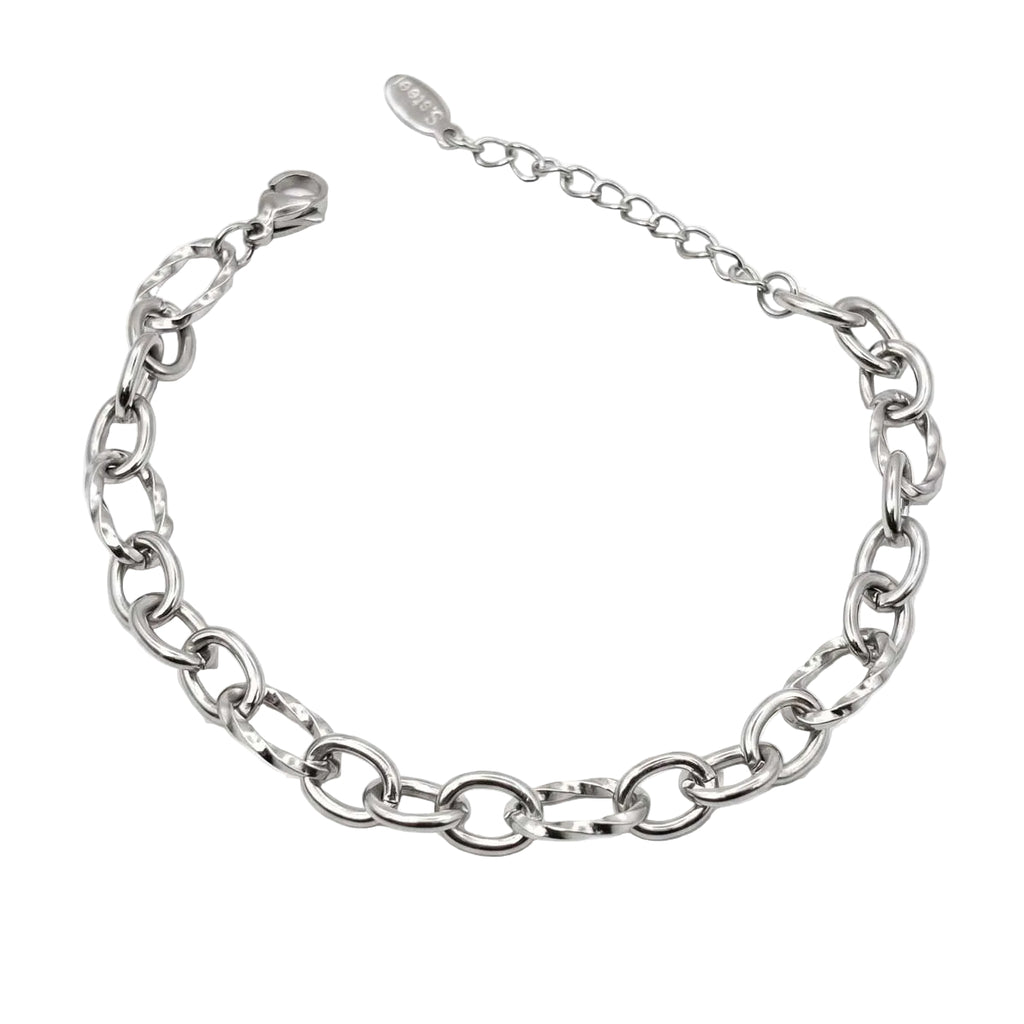 Minimalistisches silberfarbenes Damen-Armband aus Edelstahl mit ovalen Gliedern, Hauptfoto