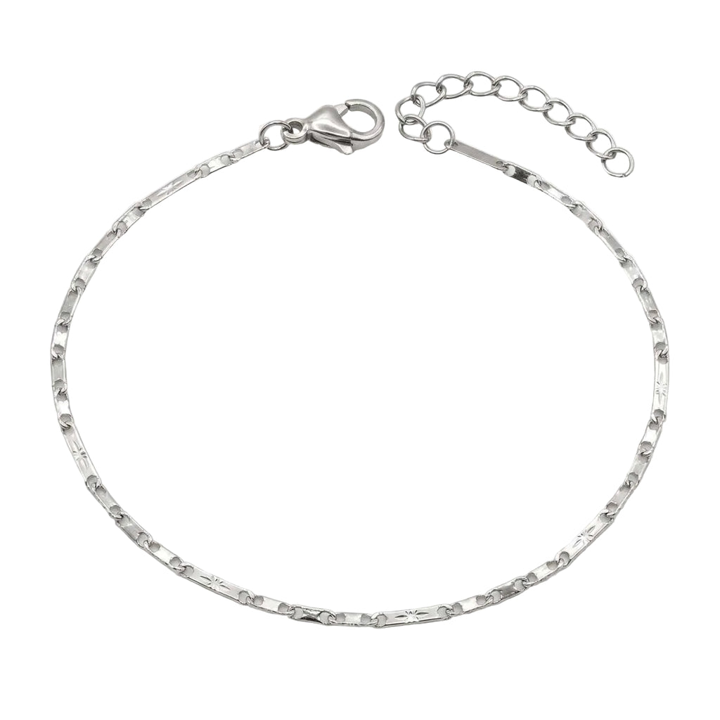 Filigranes silberfarbenes Damen-Armband aus Edelstahl mit flach gewalzten Kettengliedern, Hauptfoto