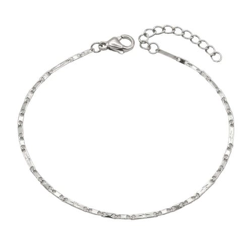 Filigranes silberfarbenes Damen-Armband aus Edelstahl mit flach gewalzten Kettengliedern, Hauptfoto