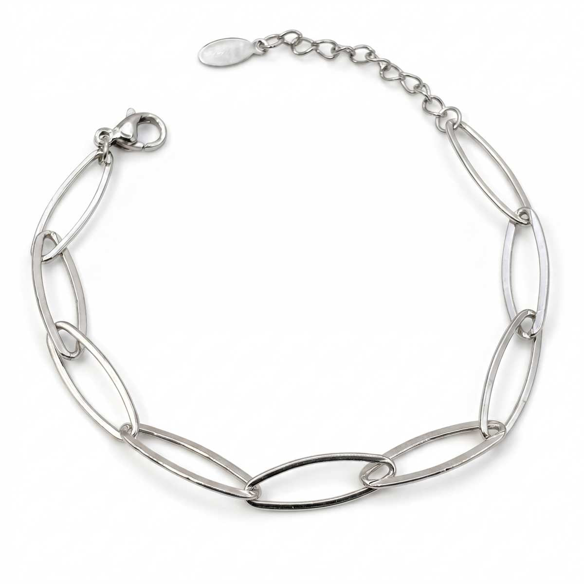 Silberfarbenes Damen-Armband aus Edelstahl mit großen, geschwungenen Kettengliedern, Hauptfoto