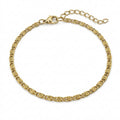 Goldfarbenes Damen-Armband aus Edelstahl mit flach strukturierten, gemusterten Kettengliedern, Hauptfoto