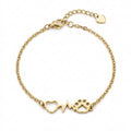 Goldfarbenes Damen-Armband aus Edelstahl mit integriertem Herz-Motiv, Herzfrequenz-Linie und Hundepfote, Hauptfoto