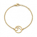 Goldfarbenes Damen-Armband aus Edelstahl mit einem runden, ausgestanzten Wellen-Anhänger, Hauptfoto.