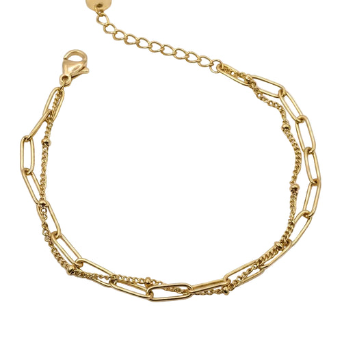 Zweireihiges goldfarbenes Damen-Armband aus Edelstahl im feinen Layering-Look, Hauptfoto
