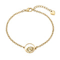 Goldfarbenes Damen-Armband aus Edelstahl mit einem filigranen, runden Anhänger im strahlenförmigen Augen-Design, Hauptfoto