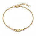 Filigranes goldfarbenes Edelstahl-Armband für Damen mit einer elegant geschwungenen Feder, Hauptfoto