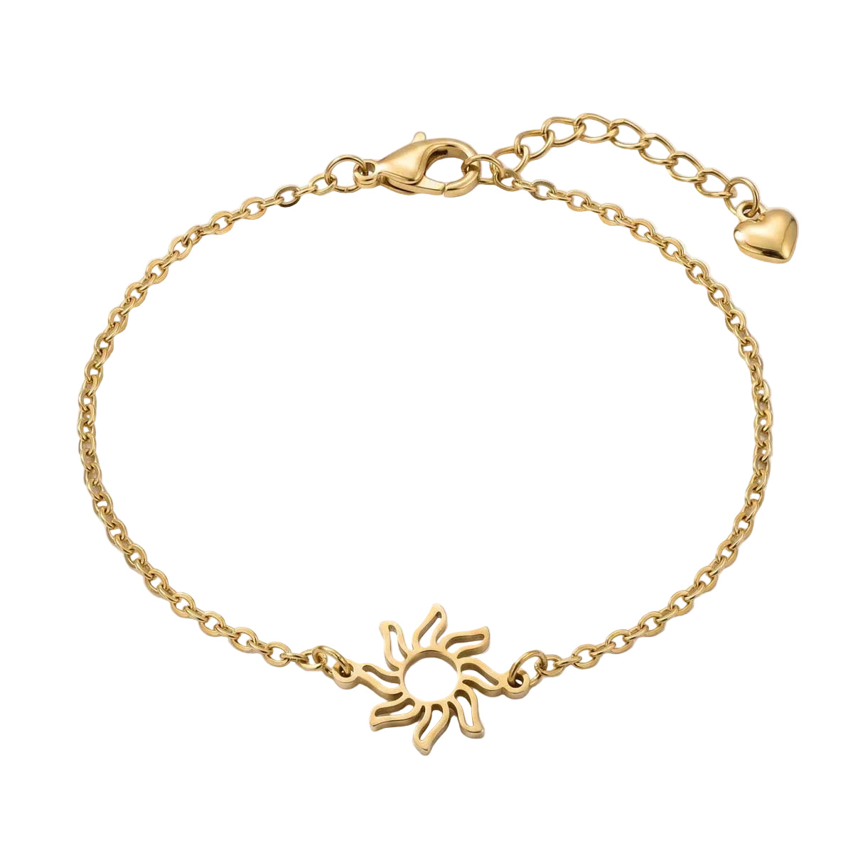 Goldfarbenes Edelstahl-Armband für Damen mit einem kleinen, strahlenden Sonnen-Element, Hauptfoto
