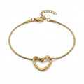 Goldfarbenes Edelstahl-Armband für Damen mit einem mittig integrierten, offenen Herz-Element, Hauptfoto