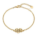 Goldfarbenes Edelstahl-Armband für Damen mit einem filigranen Motiv aus zwei ineinandergreifenden Blüten, Hauptfoto