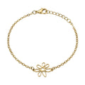 Goldfarbenes Damen-Armband aus Edelstahl mit einer schlichten, ausgestanzten Blüte als Zwischenelement, Hauptfoto
