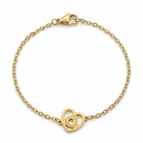 Romantisches goldfarbenes Damen-Armband aus Edelstahl mit einem offenen, mehrteiligen Herz-Anhänger, Hauptfoto