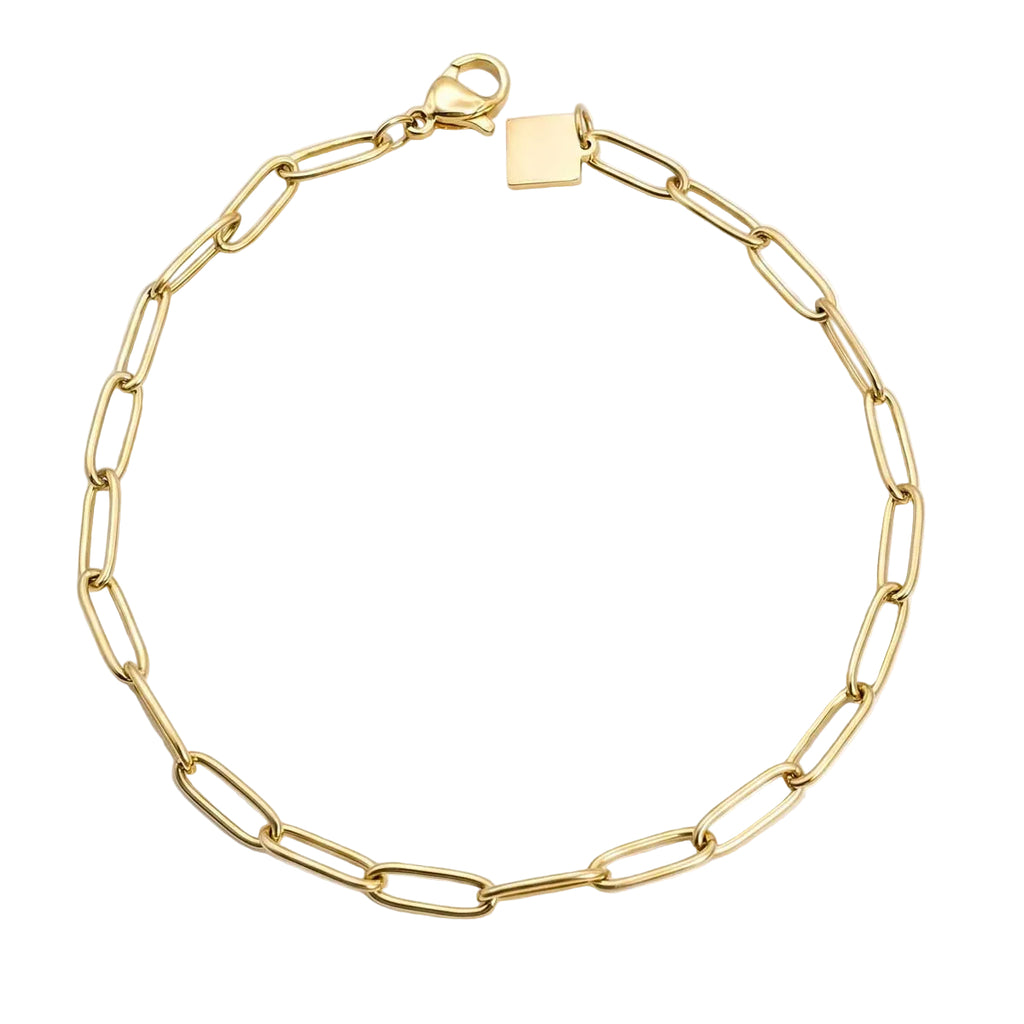Goldfarbenes Damen-Armband aus Edelstahl mit minimalistisch-modernen, länglichen Kettengliedern, Hauptfoto