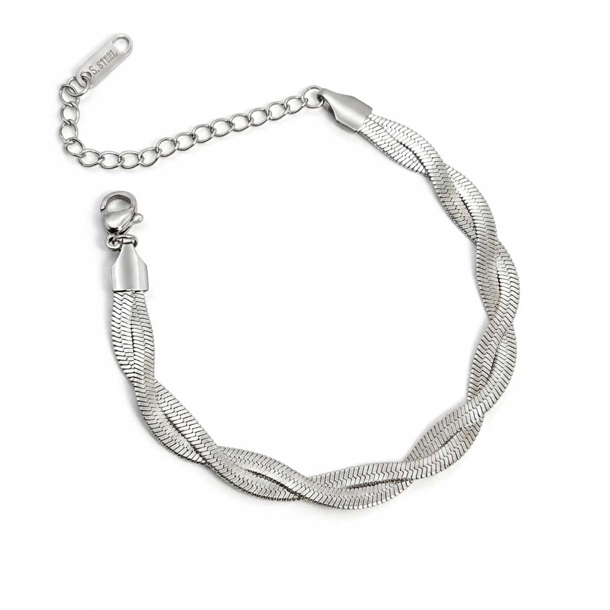Goldfarbenes Edelstahl-Armband für Damen mit filigranen, flach gedrehten Kettengliedern im minimalistischen Look, Hauptfoto.