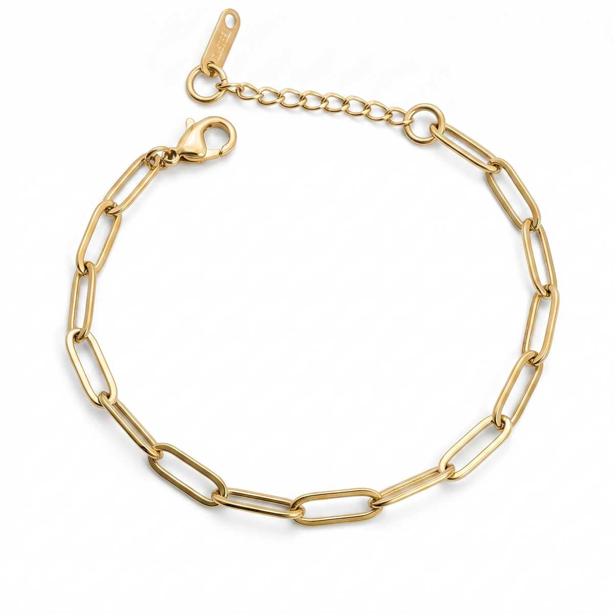 Goldfarbenes Damen-Armband aus Edelstahl mit minimalistisch-modernen, länglichen Kettengliedern, Hauptfoto