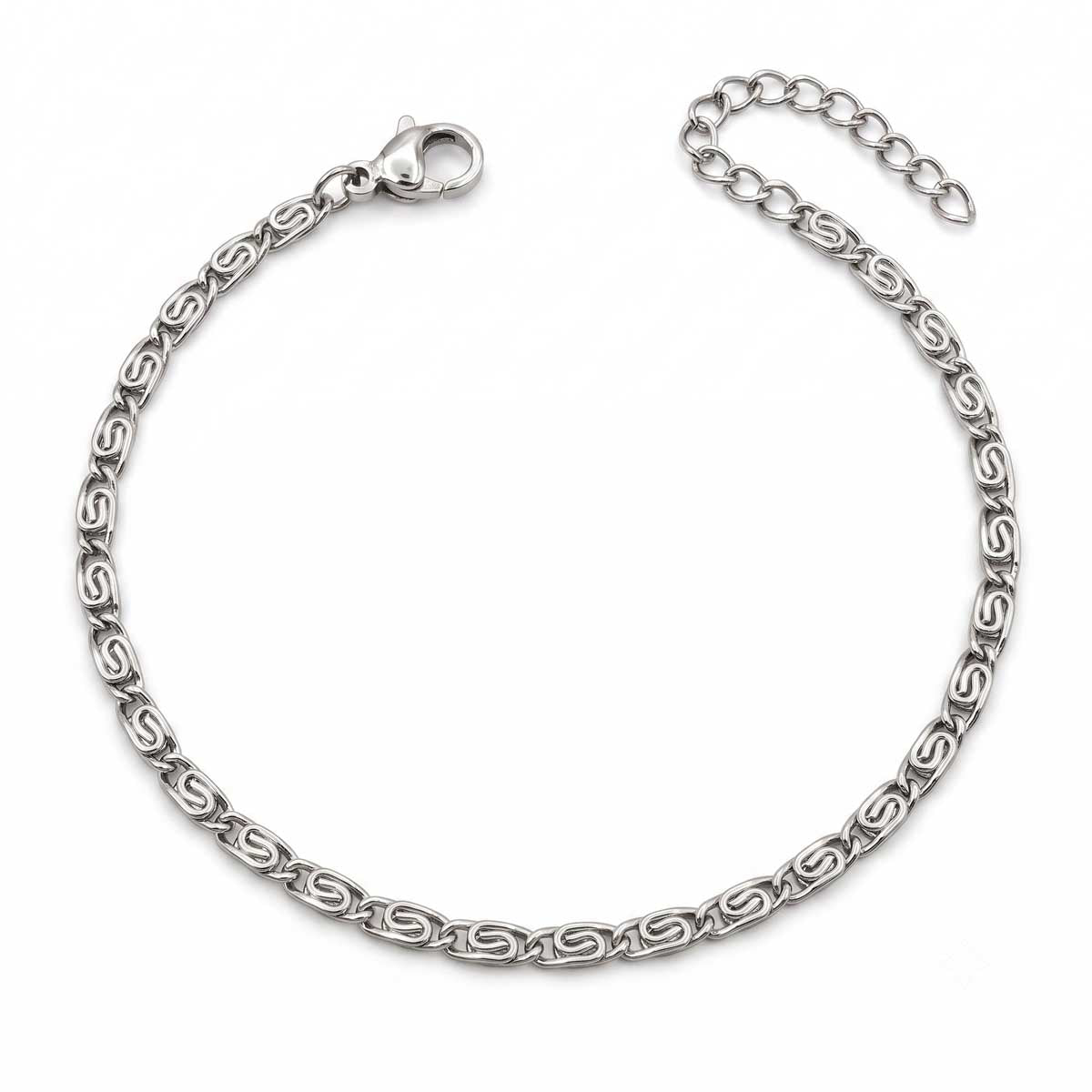 Feines silberfarbenes Edelstahl-Armband für Damen mit gemusterter, gedrehter Kettenstruktur, Hauptfoto