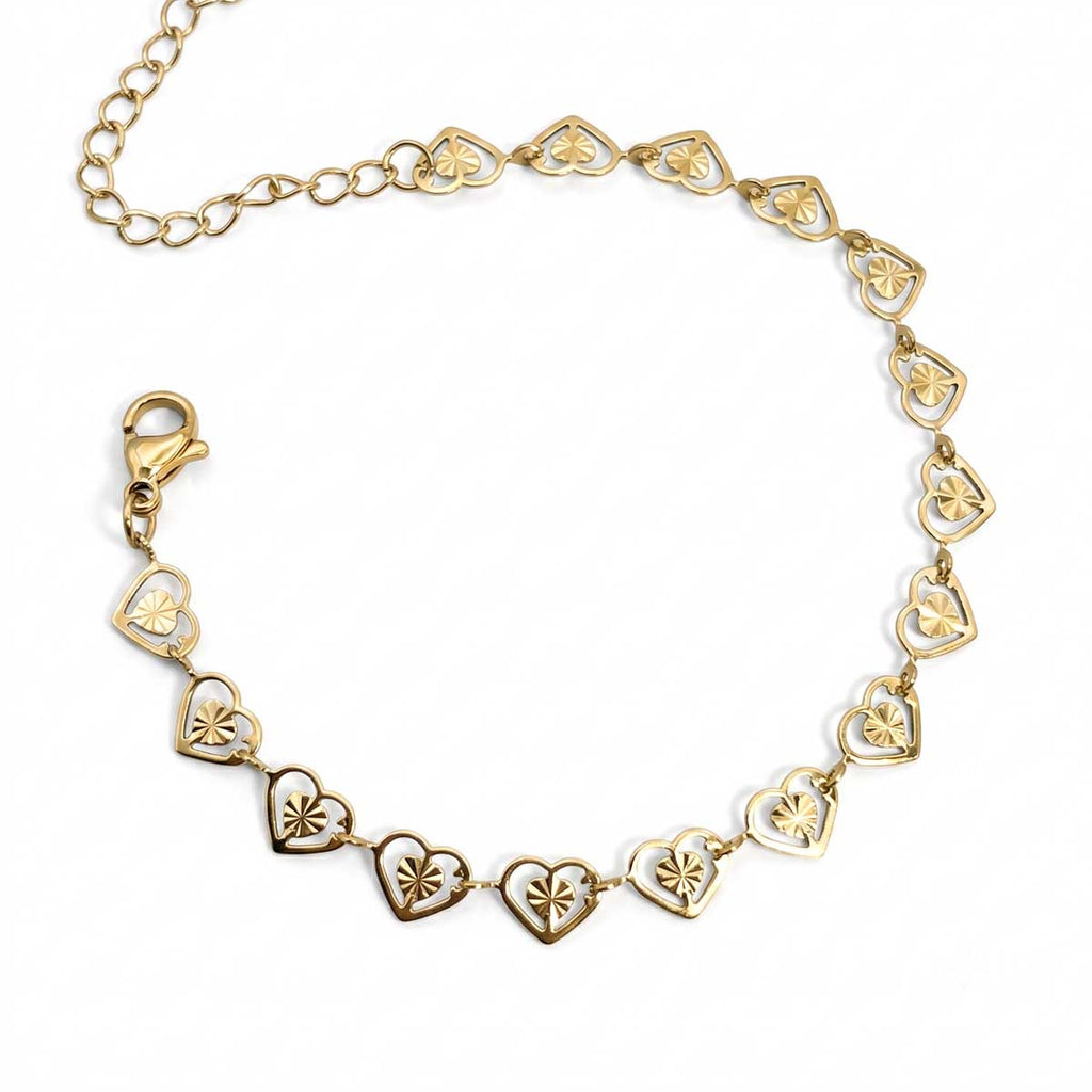 Goldfarbenes Damen-Armband aus Edelstahl mit Herz Anhängern, Hauptfoto