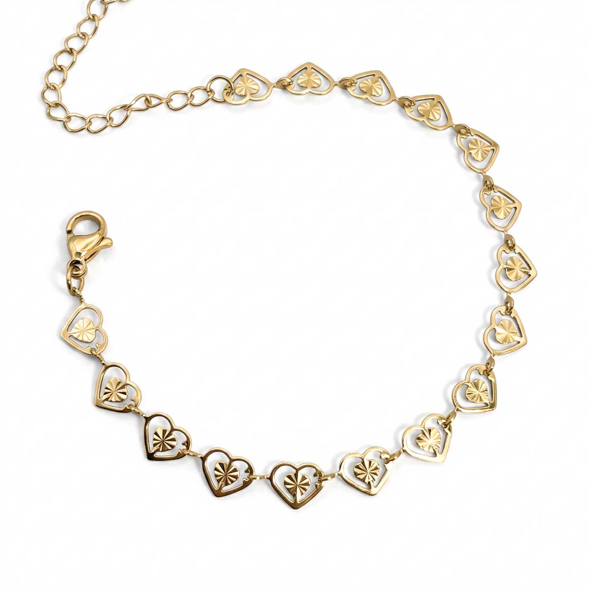 Goldfarbenes Damen-Armband aus Edelstahl mit Herz Anhängern, Hauptfoto