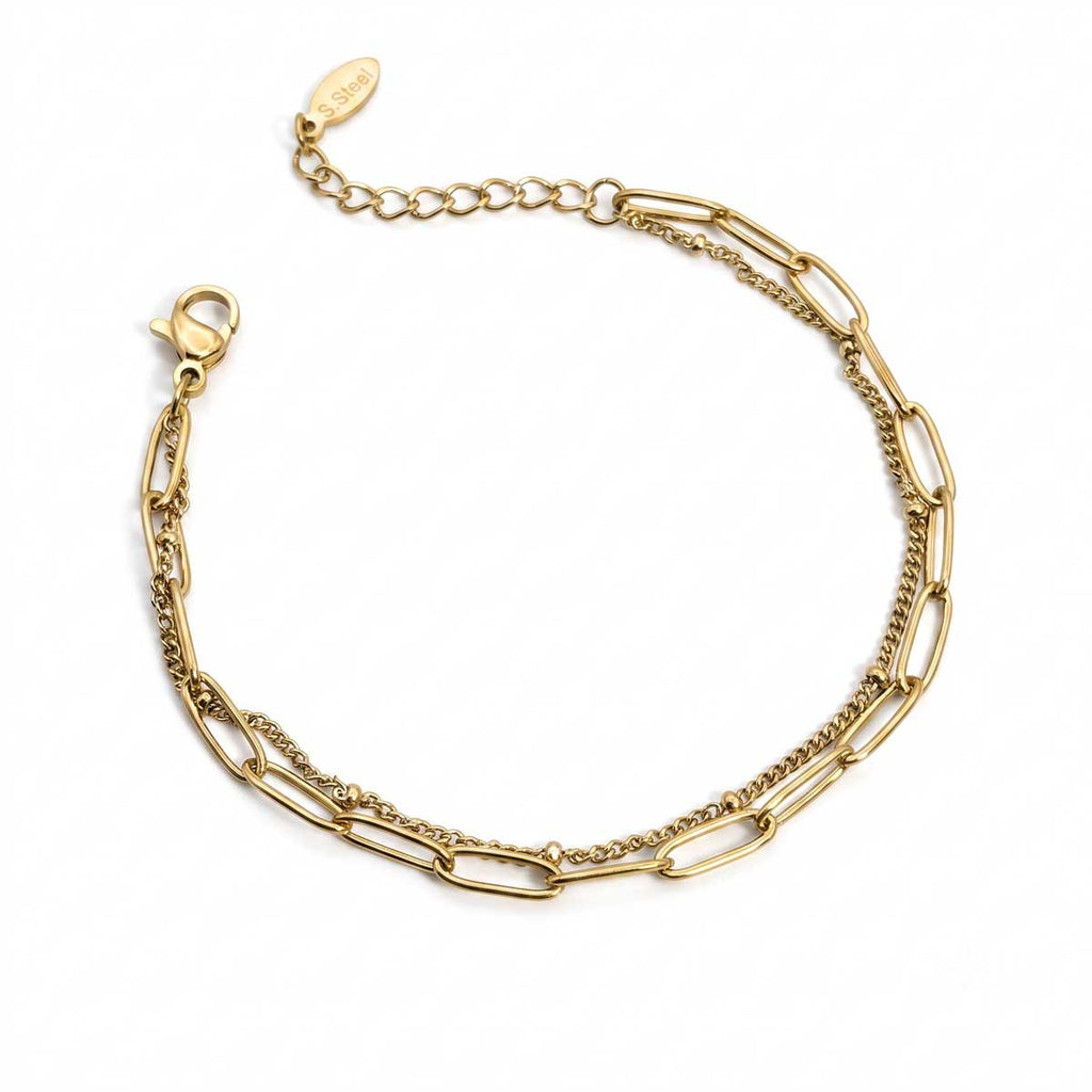 Goldfarbenes Damen-Armband aus Edelstahl aus feiner Doppel Kette, Hauptfoto