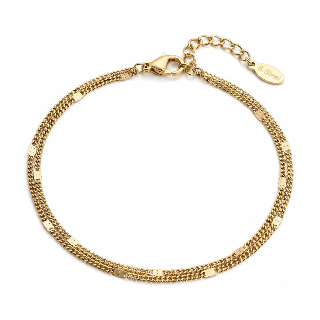 Goldfarbenes Damen-Armband aus Edelstahl mit feiner Doppel Kette, Hauptfoto