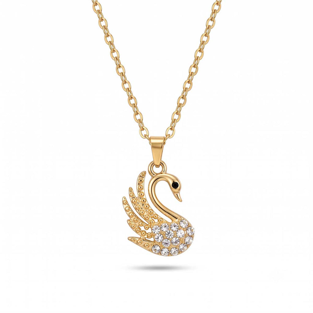 Goldfarbene Damen Halskette mit einem Zirkonia besetzten Schwanen Anhänger, Hauptfoto