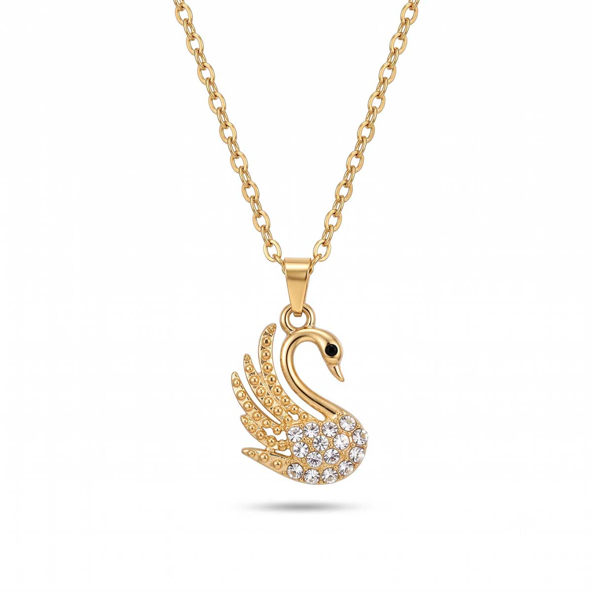 Goldfarbene Damen Halskette mit einem Zirkonia besetzten Schwanen Anhänger, Hauptfoto