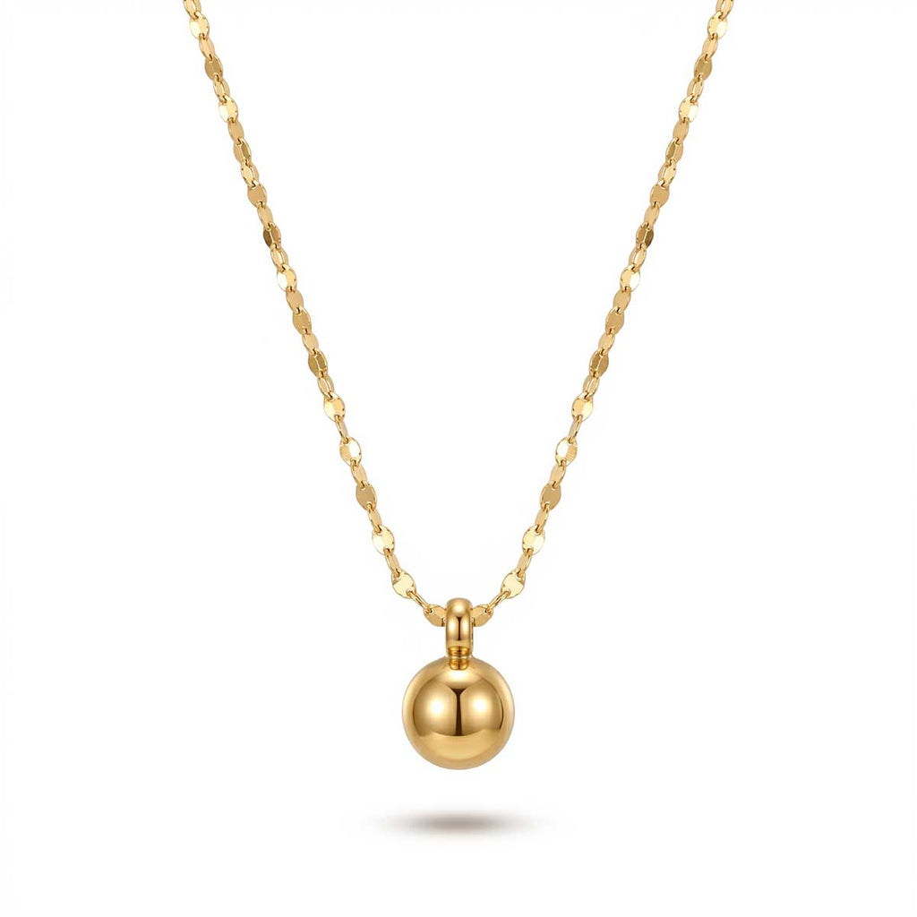 Goldfarbene Damen-Halskette aus Edelstahl mit einer schlichten, glänzenden Metallkugel an einer feinen Kette, Hauptfoto