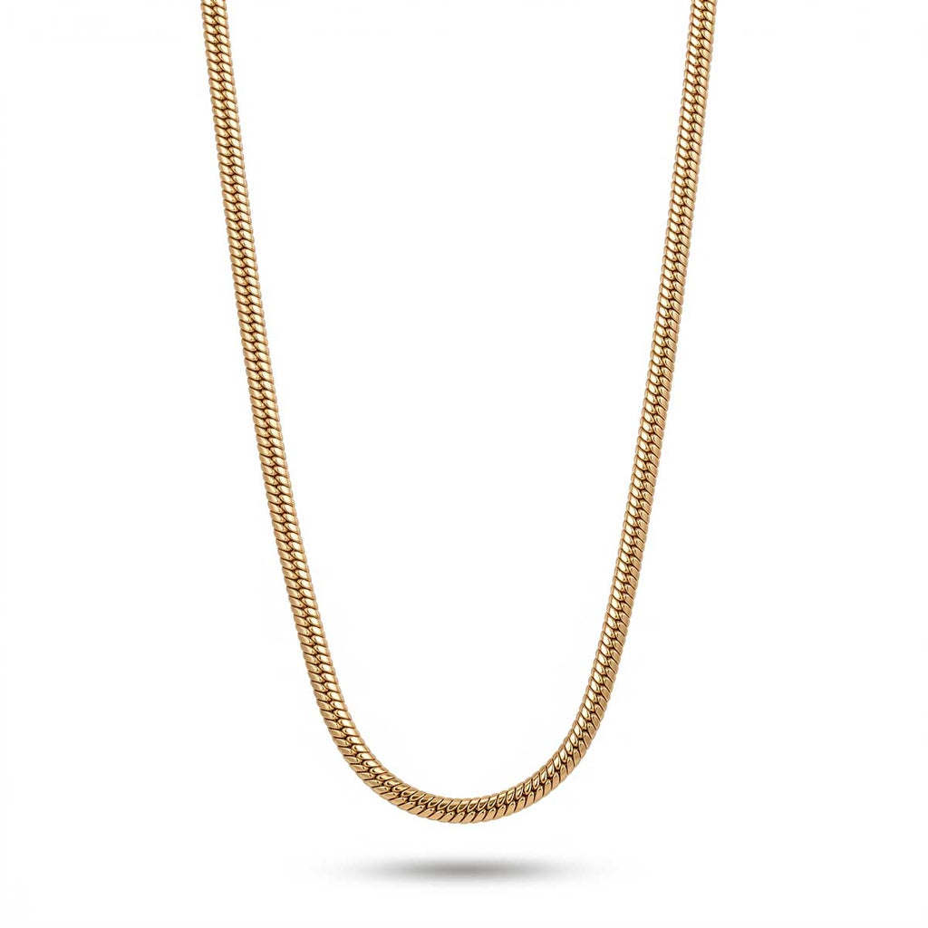 Goldfarbene Edelstahl-Halskette für Damen im minimalistischen, glatten Schlangenketten-Design, Hauptfoto