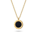 Goldfarbene Damen-Halskette aus Edelstahl mit einem runden Anhänger in schwarzer Onyx-Optik und gravierten römischen Ziffern, Hauptfoto