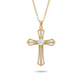 Damen Halskette mit elegantem Kreuz-Anhänger, feiner Zirkonia-Spur und einem quadratischen Zirkonia-Stein im Zentrum, Hauptfoto.
