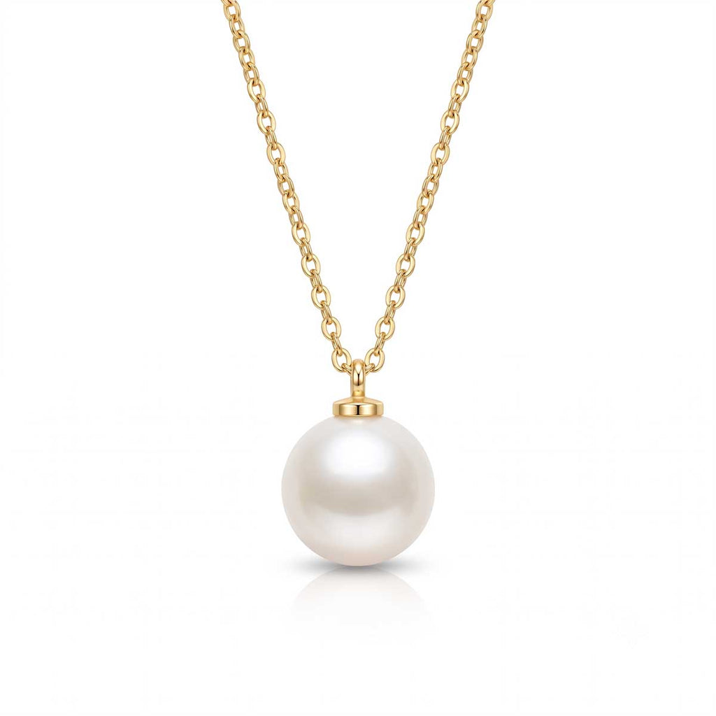 Goldfarbene Edelstahl-Halskette für Damen mit einer klassischen, großen Solitär-Perle als minimalistischem Anhänger, Hauptfoto
