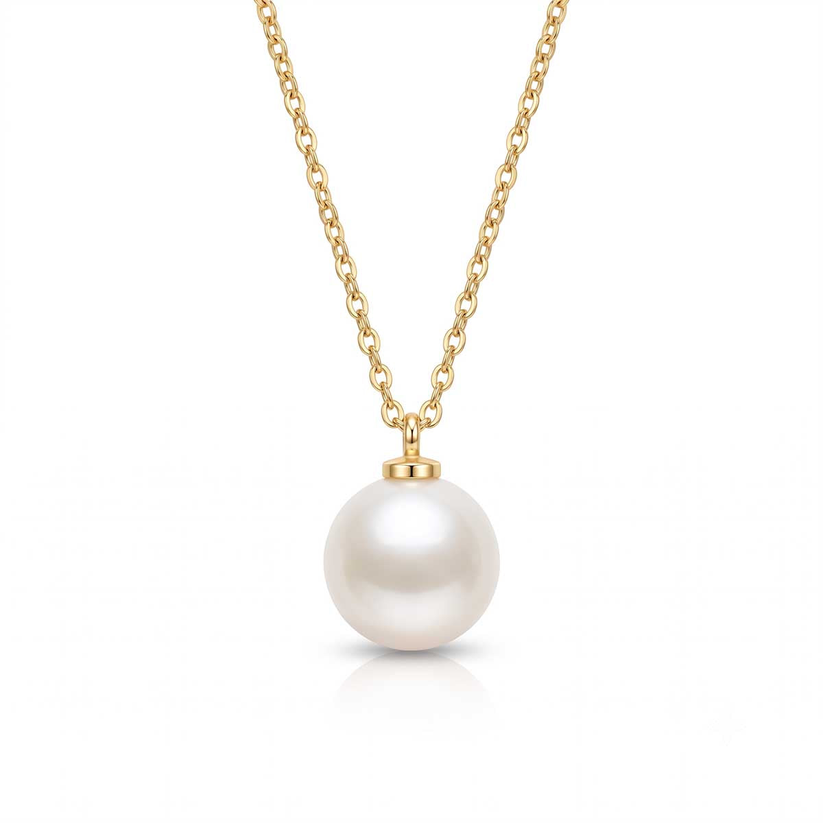 Goldfarbene Edelstahl-Halskette für Damen mit einer klassischen, großen Solitär-Perle als minimalistischem Anhänger, Hauptfoto