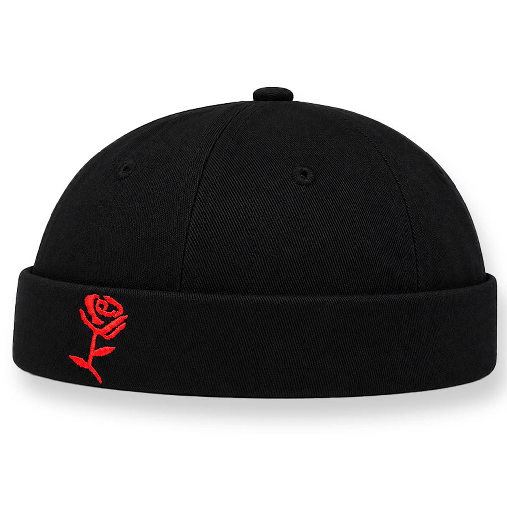 Schwarze Rose Docker Cap – Trendige Hafenmütze mit Stickerei Unisex