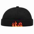 Schwarze Docker Cap mit Flammen-Stickerei – Trendige Hafenmütze Unisex