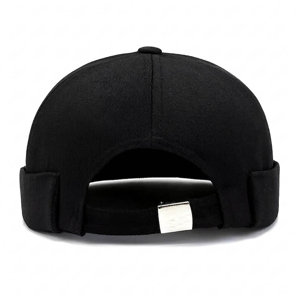 Schwarze Docker Cap mit Flammen-Stickerei – Trendige Hafenmütze Unisex