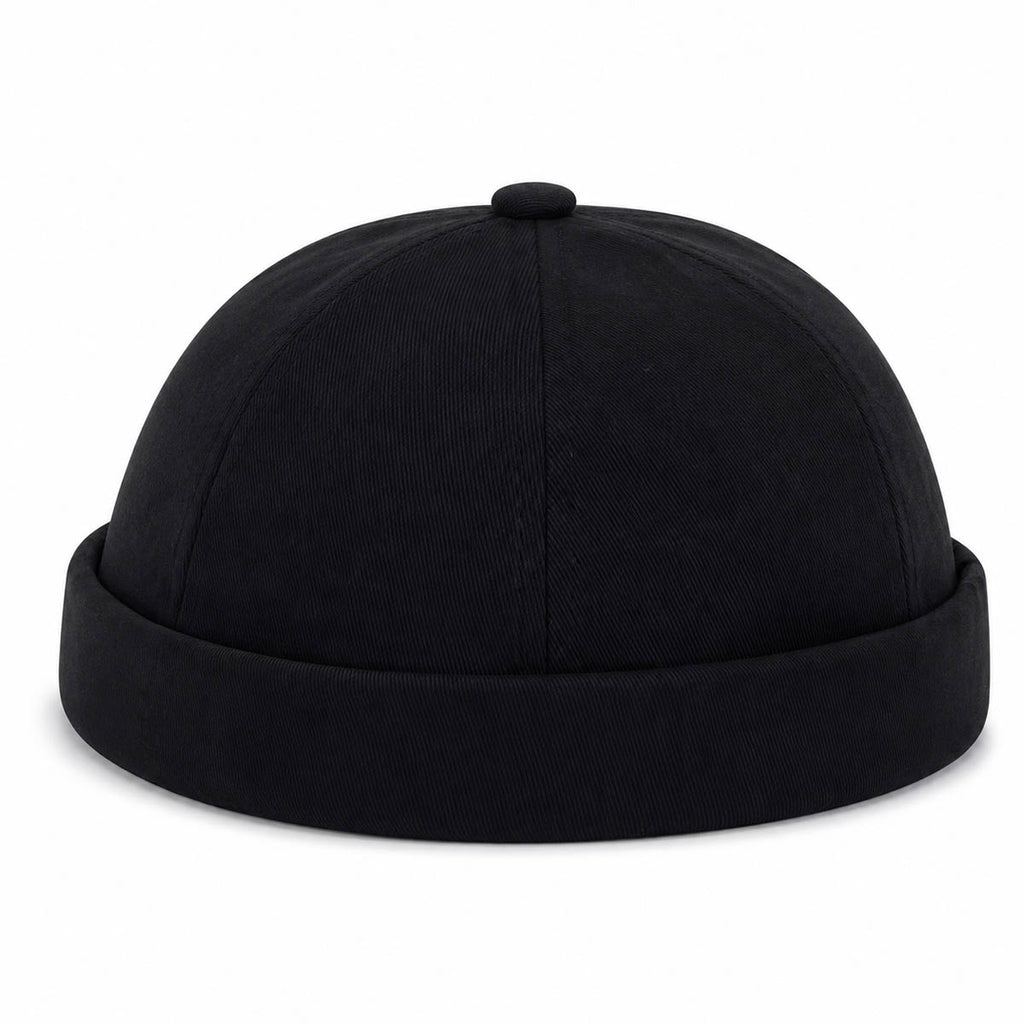 Schwarze Docker Cap mit Flammen-Stickerei – Trendige Hafenmütze Unisex