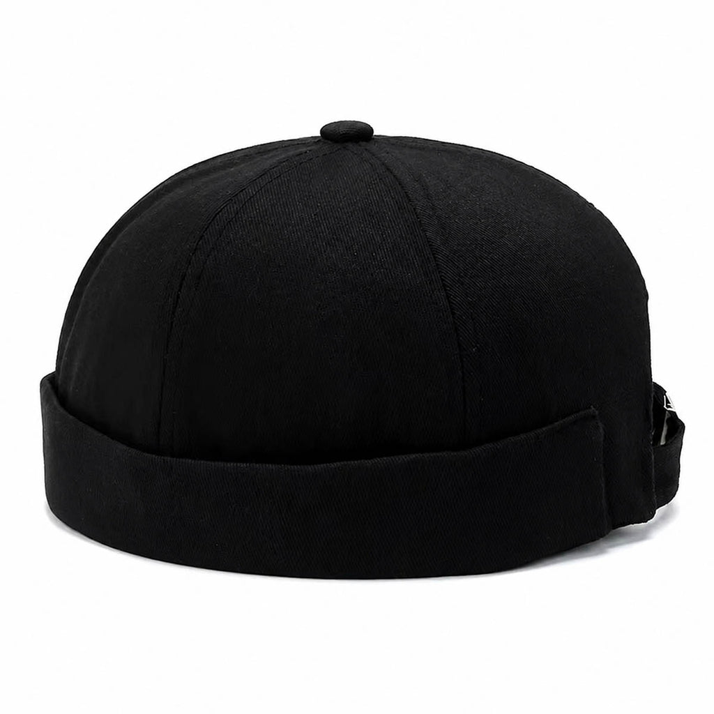 Schwarze Docker Cap mit Flammen-Stickerei – Trendige Hafenmütze Unisex