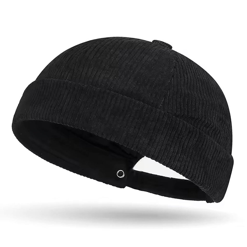 Schwarze Cord Docker Cap – Trendige Hafenmütze aus Kordsamt Unisex