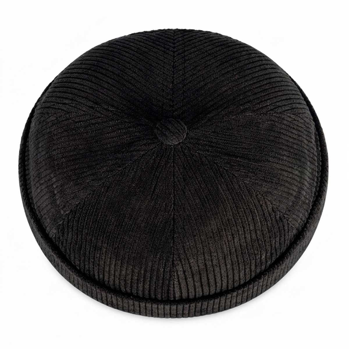 Schwarze Cord Docker Cap – Trendige Hafenmütze aus Kordsamt Unisex