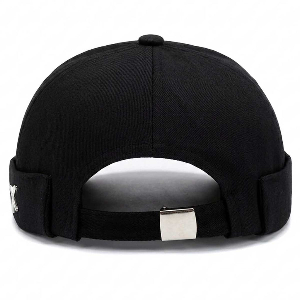 Schwarze Docker Cap Damen Herren Seemannsmütze ohne Schirm von Hinten