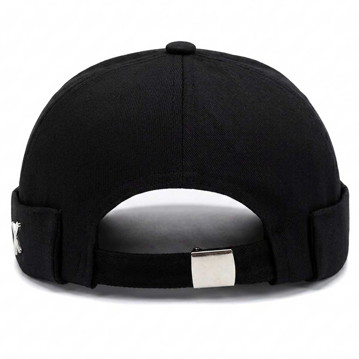 Schwarze Docker Cap Damen Herren Seemannsmütze ohne Schirm von Hinten