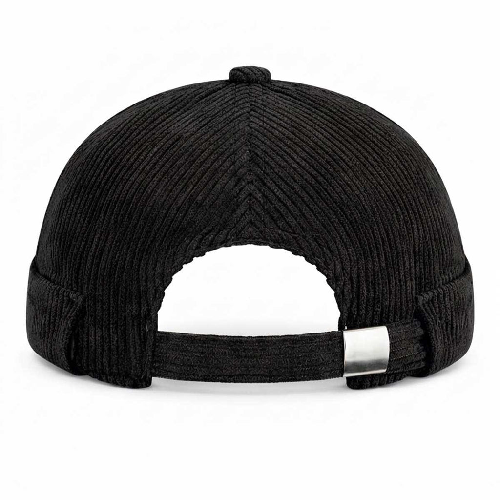 Schwarze Cord Docker Cap – Trendige Hafenmütze aus Kordsamt Unisex