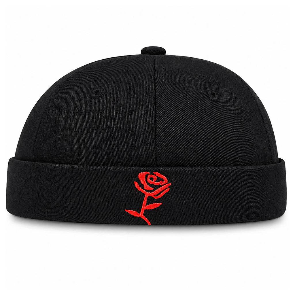 Schwarze Rose Docker Cap – Trendige Hafenmütze mit Stickerei Unisex