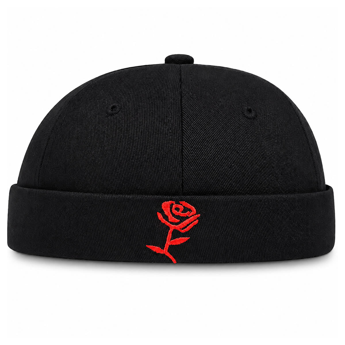 Schwarze Rose Docker Cap – Trendige Hafenmütze mit Stickerei Unisex