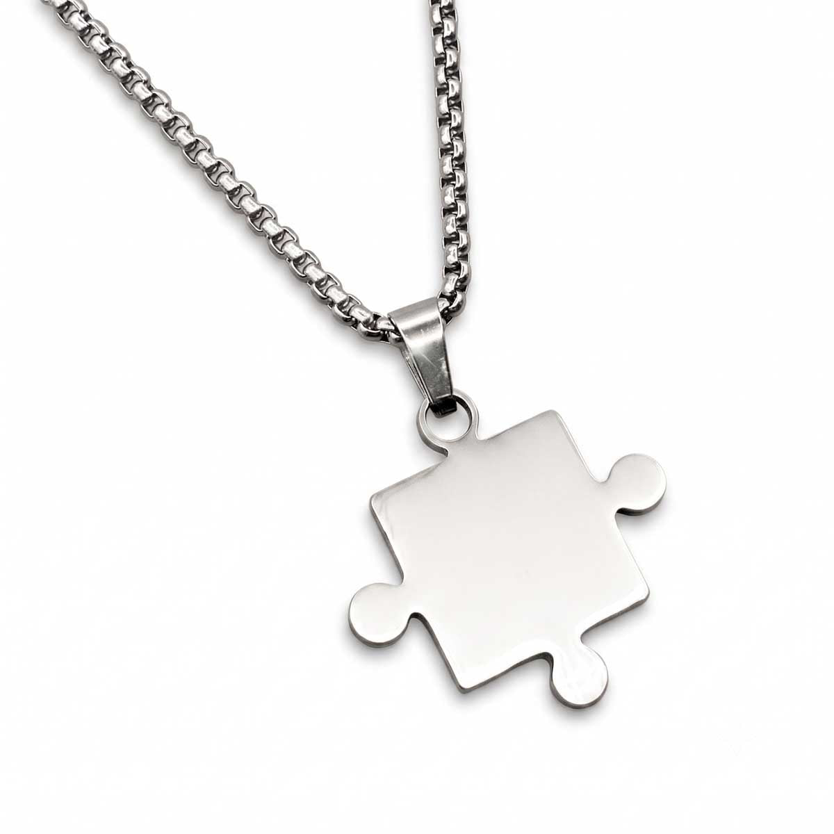 Silberfarbene Herren Halskette aus Edelstahl mit einem Partner Puzzle Anhänger, Hauptfoto
